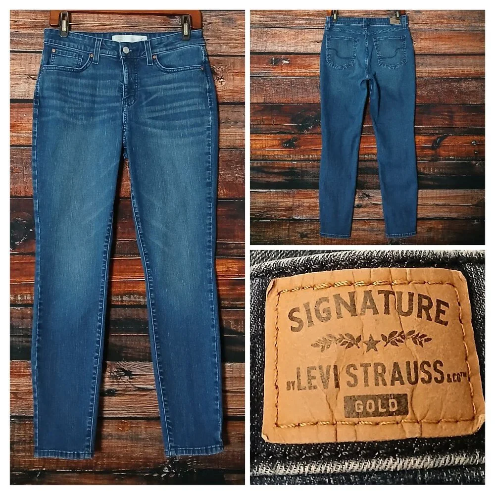Levis Signature Gold Jeans 8 Short Skinny Totally Shaping Blue Denim Stretch - Picture 1 of 9